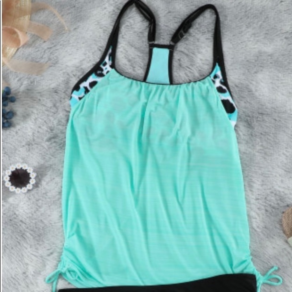 MINT GREEN PRINTED LINED TANKINI SWIMSUIT - Picture 6 of 8